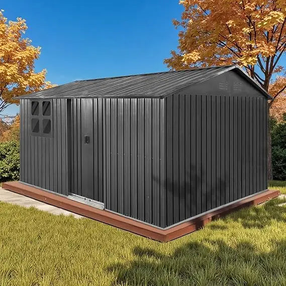 Outdoor Steel Storage Shed With Window And Sliding Doors