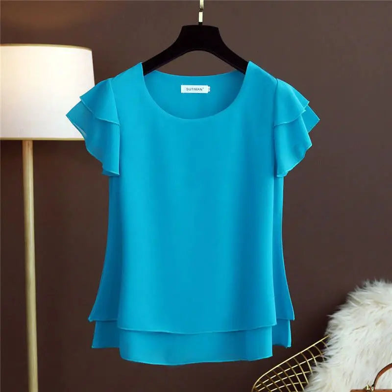 YUQI Fashion Summer Plus Size Loose Casual Chiffon Blouse Top