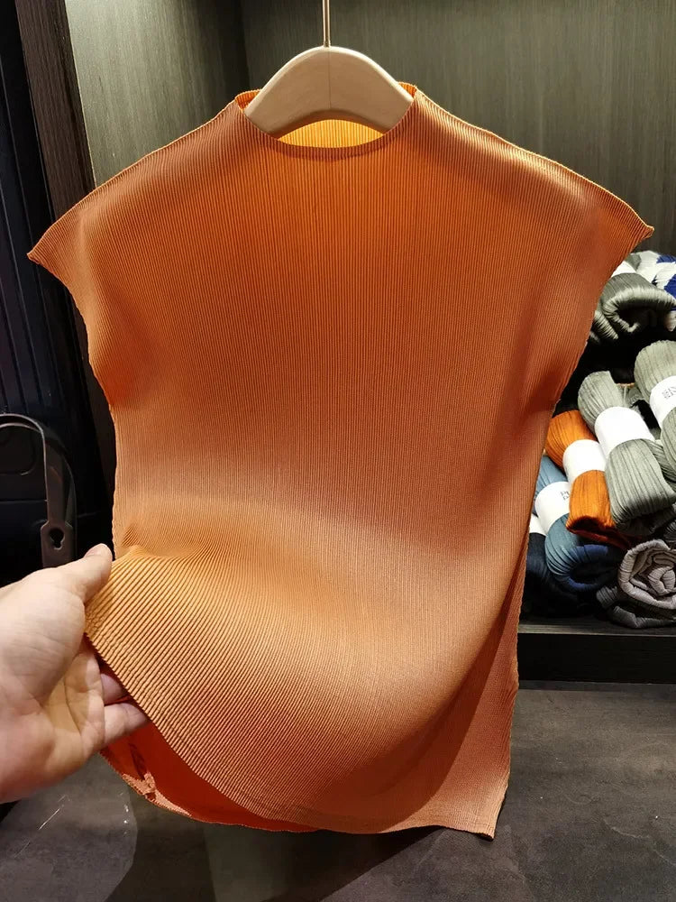 YUDXCN Women Pleated Top with Stand Up Collar