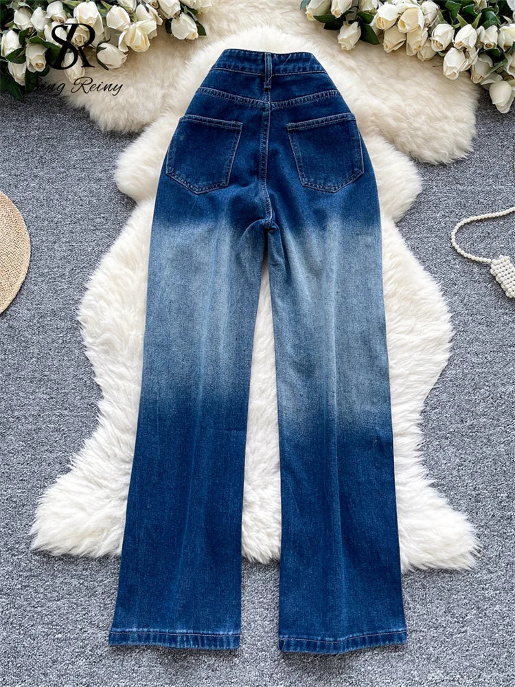 SR.Singreiny High Street Gradient Jeans Women High Waist