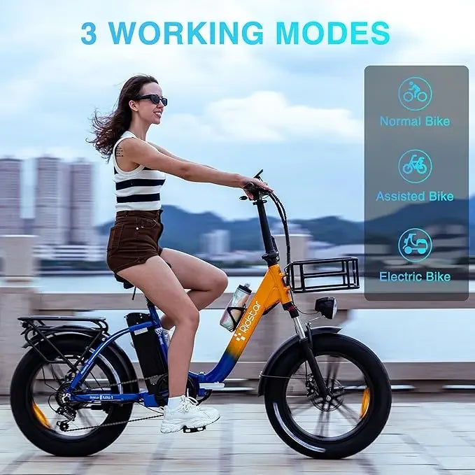 Folded Electric Bike 1000W Fat Tire Rear Seat Front Basket