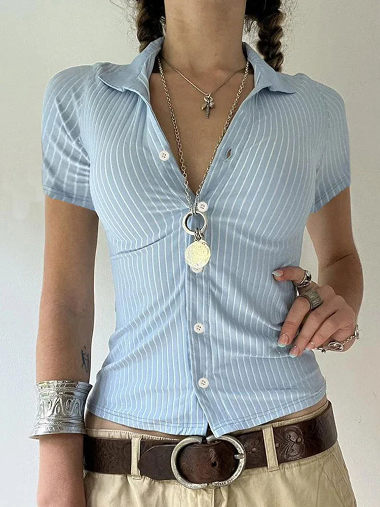 Dozw Stripe Short Sleeve Shirt For Women Button Up Casual