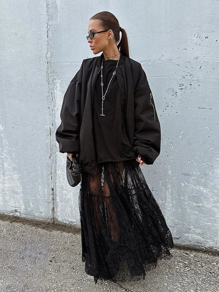 Mueyeruho Women Sexy Maxi Lace Skirt High Waist Flare