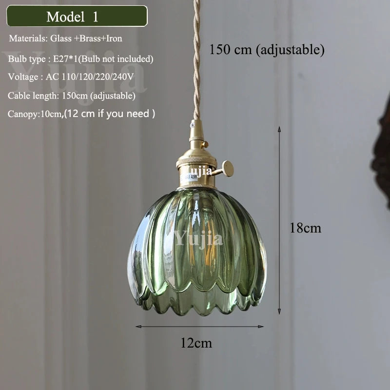 Multi Style Green Glass Pendant Light Vintage Light Fixtures Modern Chandelier Lamp for Kitchen Island