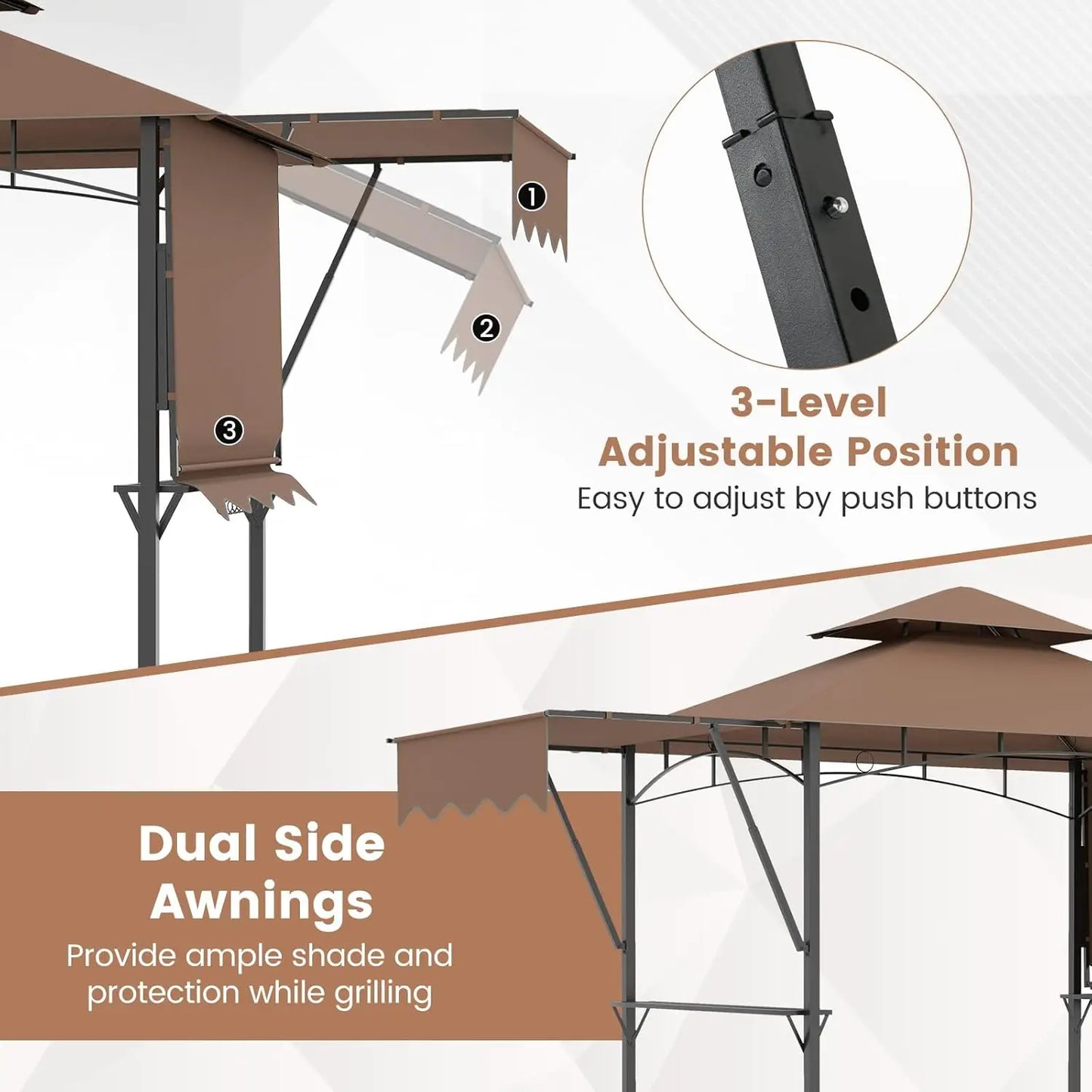 Grill Gazebo With Dual Awnings And Adjustable Shadow Features