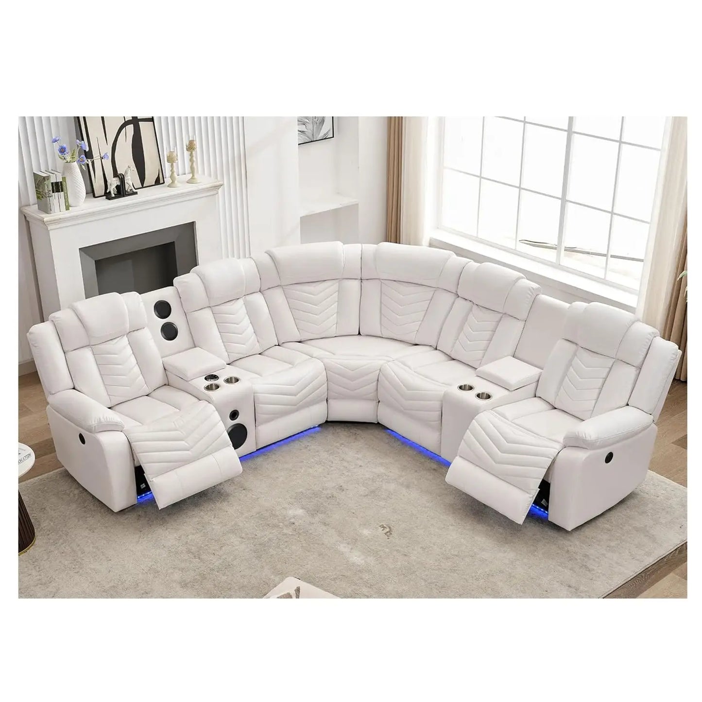 Todrani Power Recliner Sectional Sofa Bass Speakers Led