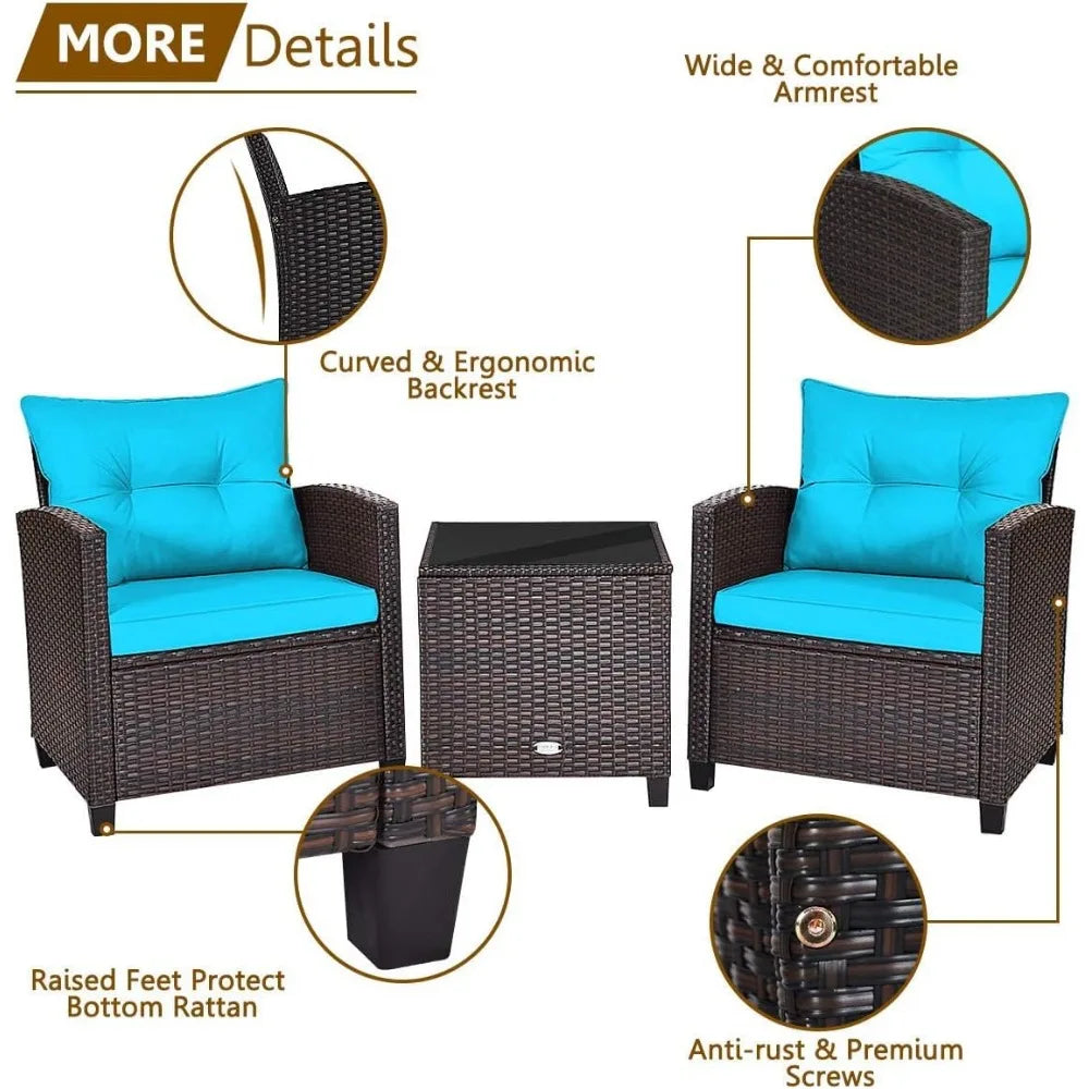 Patio Conversation Set with Washable Cushions and Coffee Table