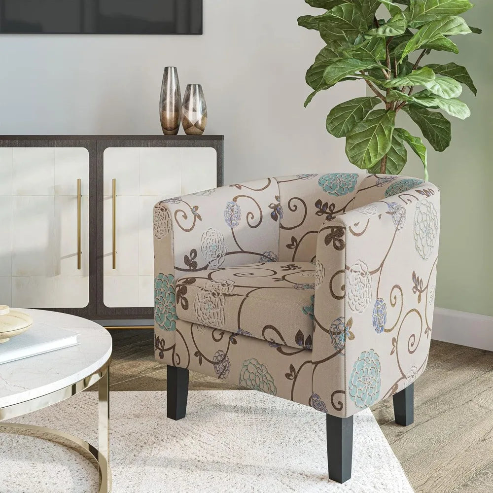 Linen Round Accent Barrel Chairs Set of Two