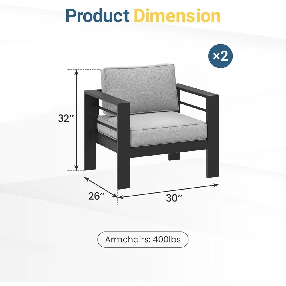Patio Metal Armchairs Set Of 2 With Upgraded Cushions