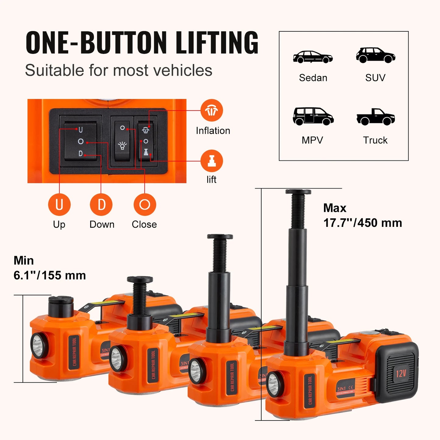 Electric Car Jack for Quick Tire Changes and Repairs with 5 Ton Capacity