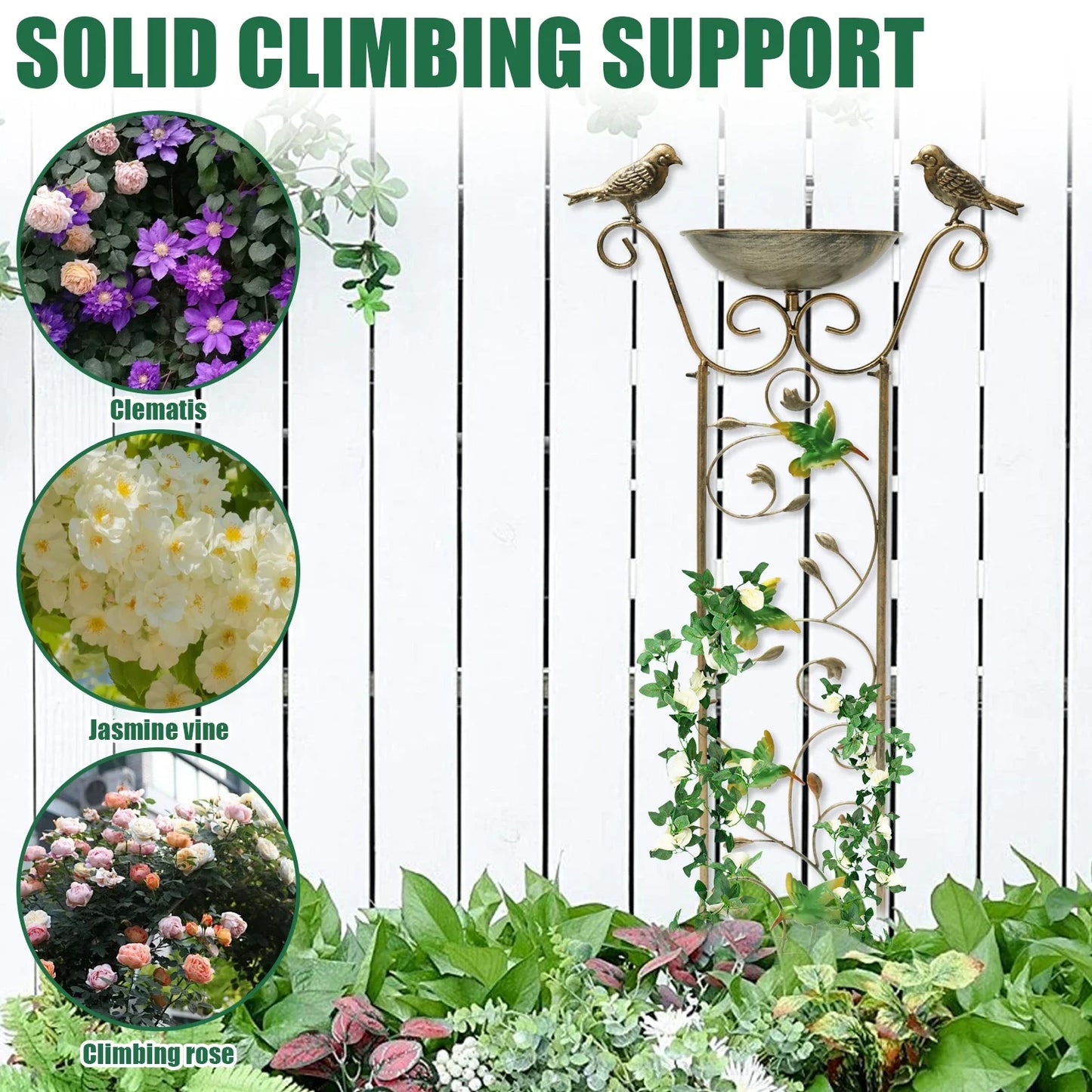 Metal Garden Trellis Bird Bath with Decorative Bird Design