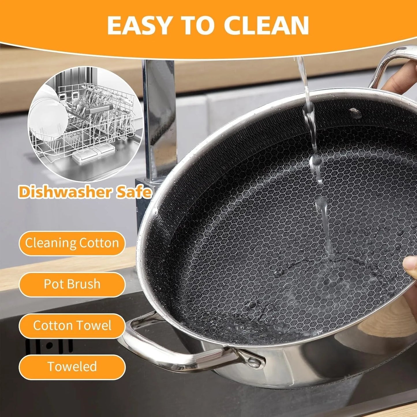 Stainless Steel Nonstick Sauté Pan with Lid for Healthy Cooking