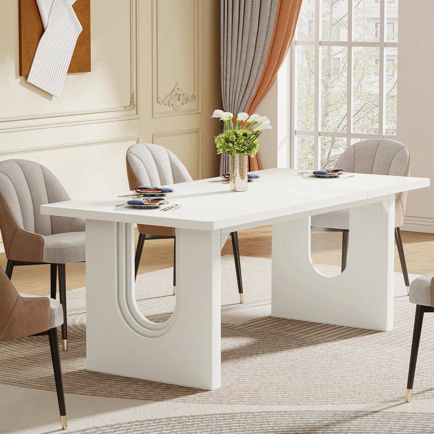 Tribesigns Modern Dining Table With Wood Pedestal Base