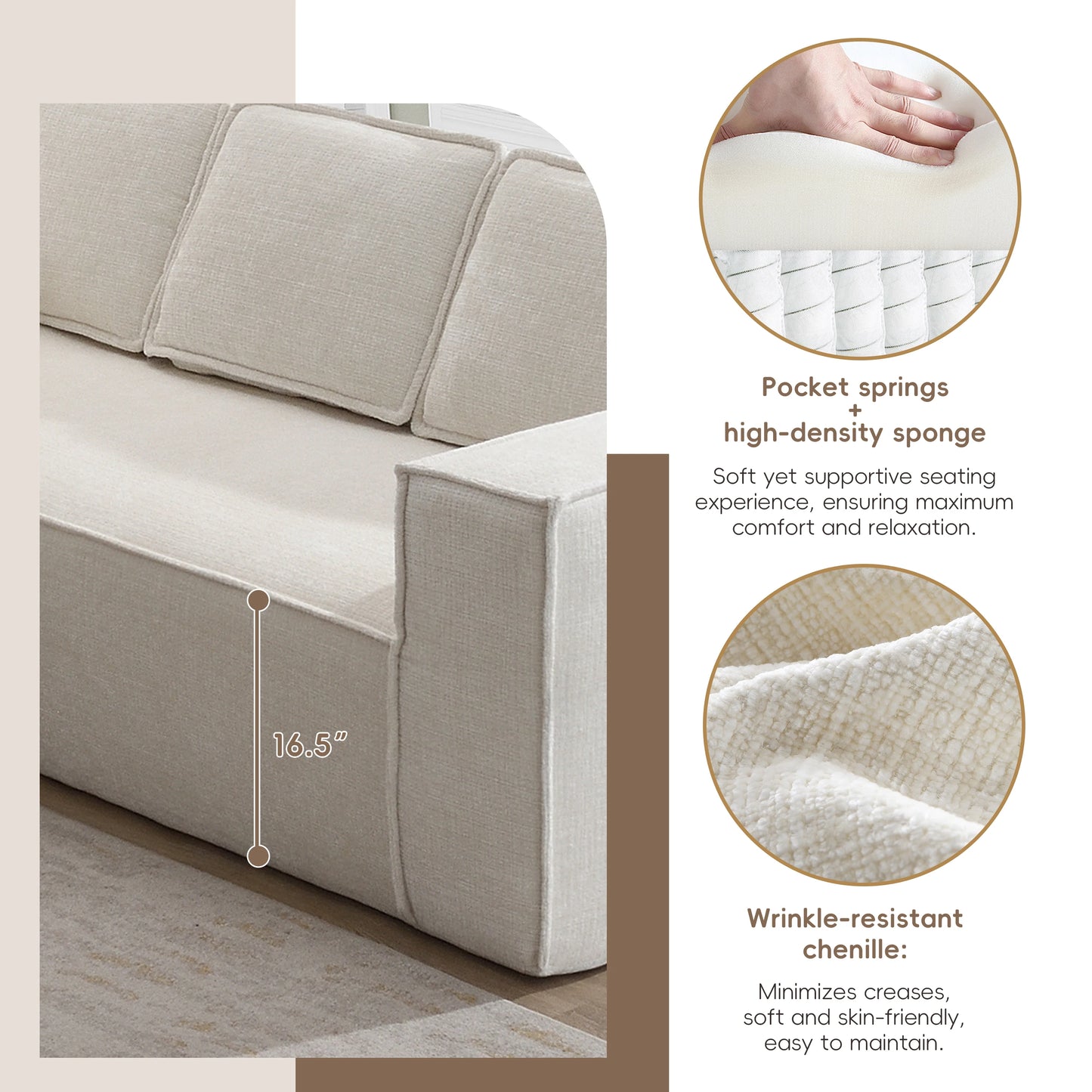 WavesloopCN Minimalist Modular Sectional Sofa Chenille