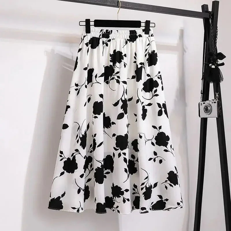Plus Size High-Waisted Slimming Rose Skirt for Casual Style