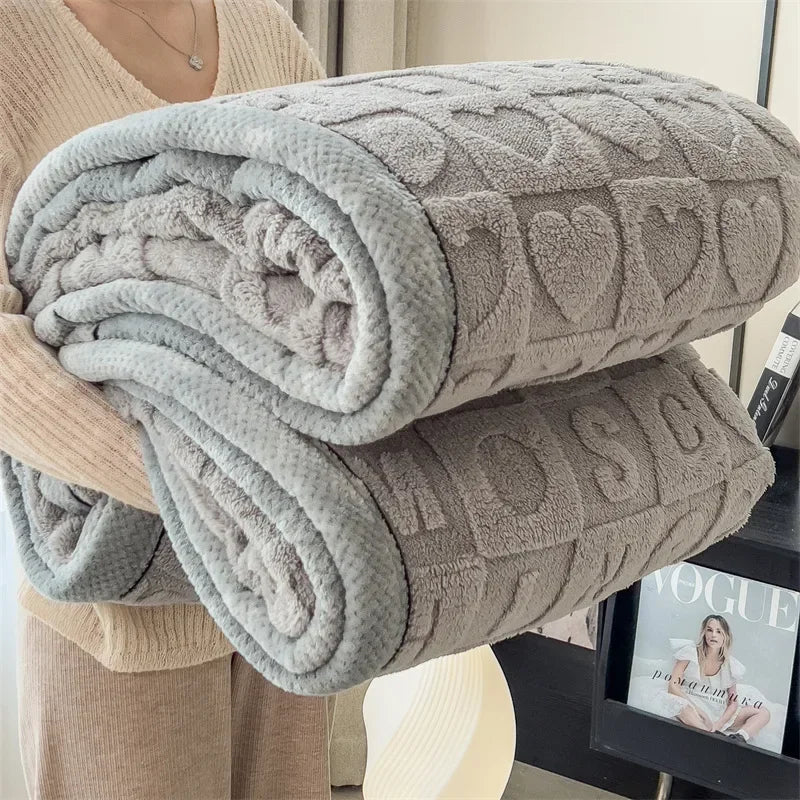 Love Coral Fleece Throw Blanket 3D Heart Plaid Lightweight Super Soft Sofa Cover Winter Blanket