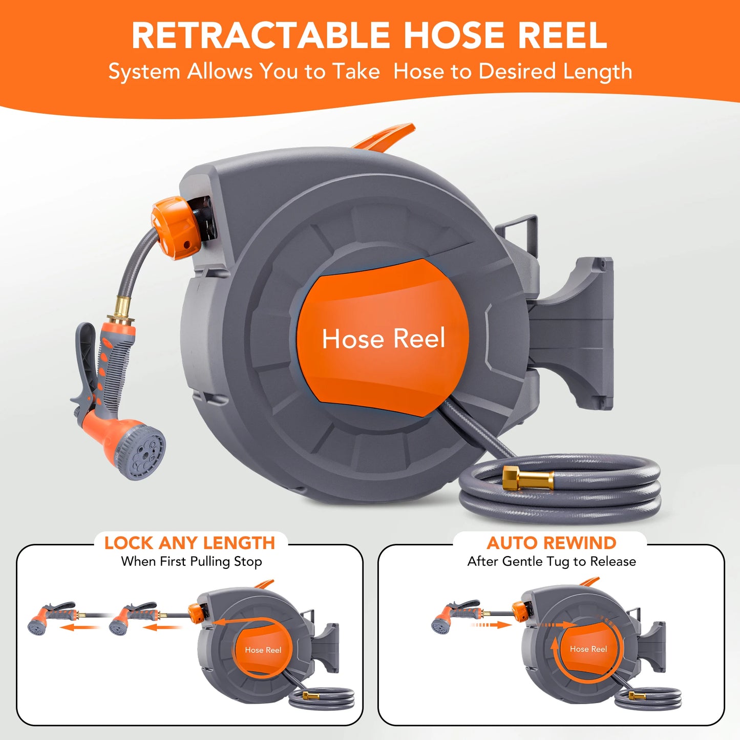 Retractable Garden Hose Reel With Automatic Rewind System
