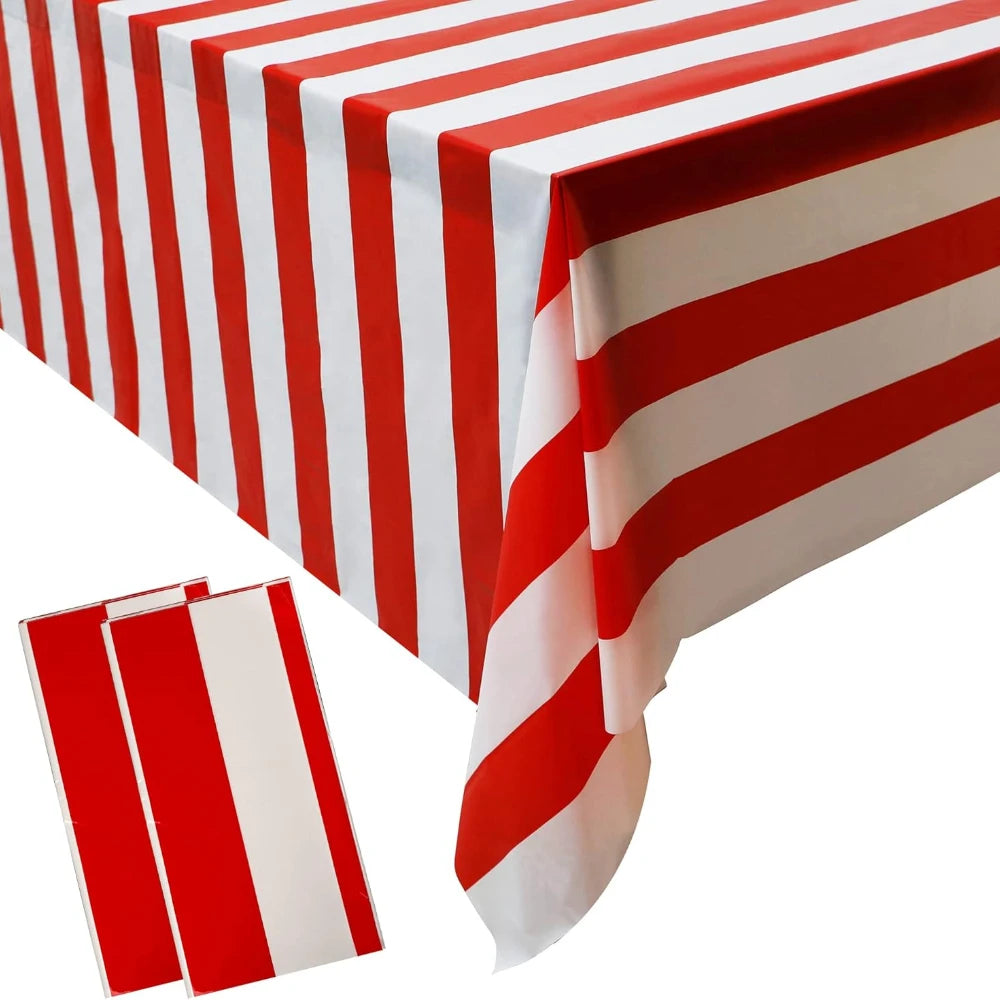 Waterproof Red and White Striped Tablecloth for Parties