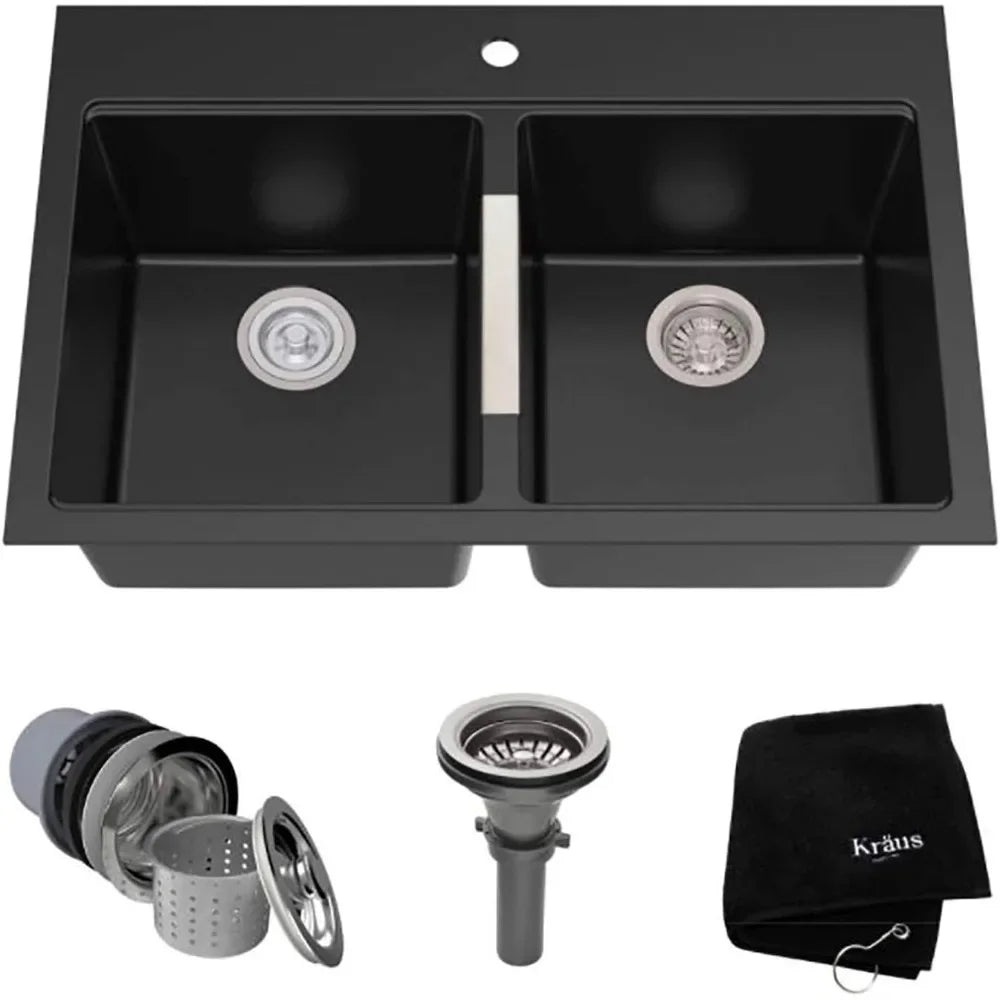 XMSJ Quarza Granite Sink Drop In 50 50 Double Bowl