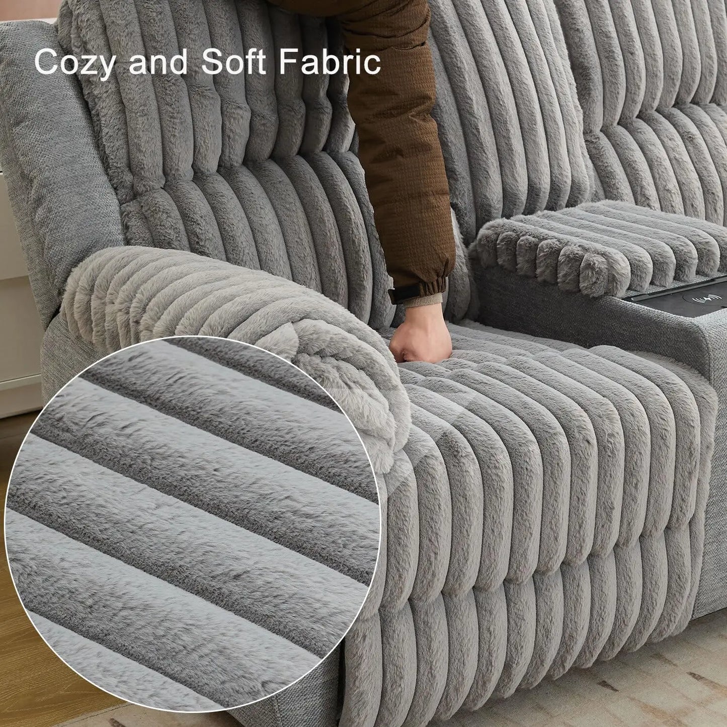 TODRANICN Power Reclining L Shaped Fuzzy Rabbit Plush Sofa