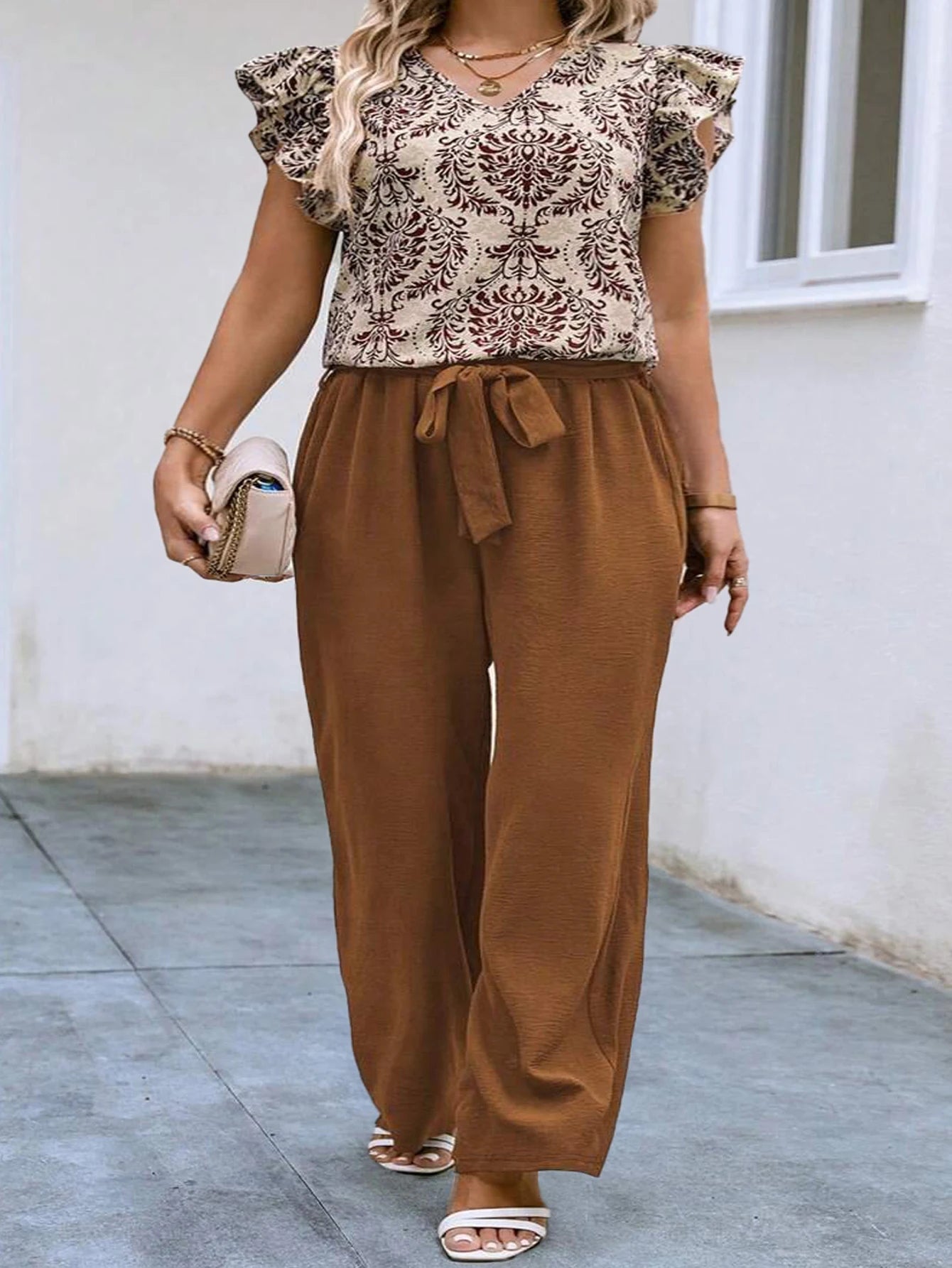 Plus Size Casual V-neck Two Piece Set for Summer