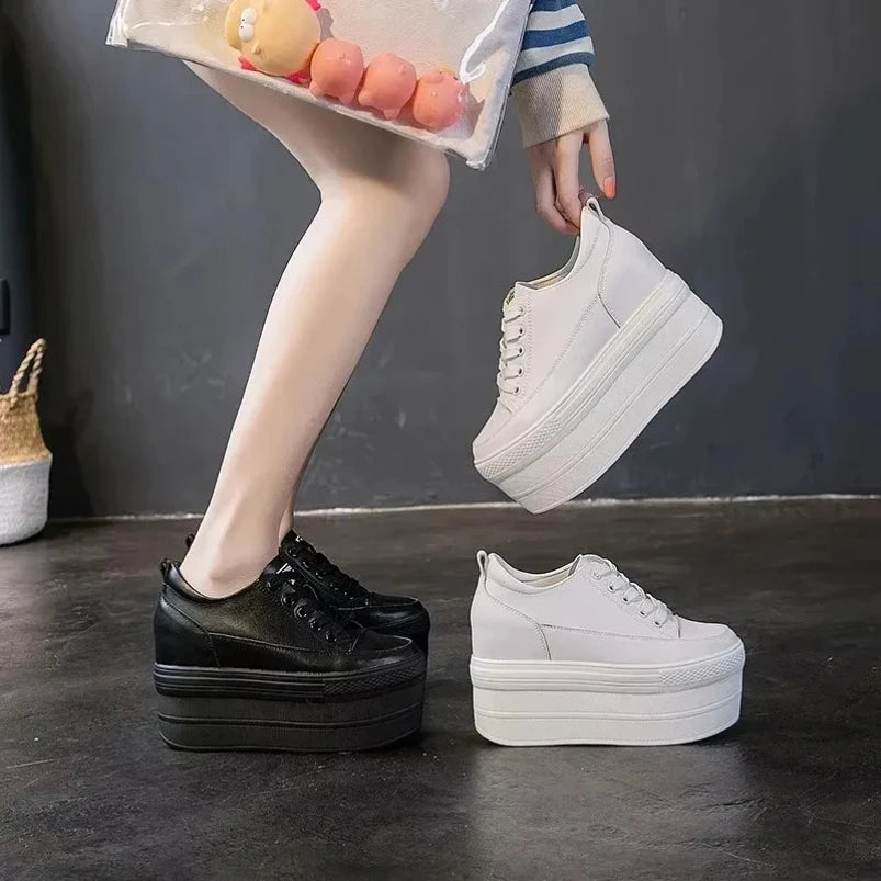 MVVJKE Genuine Leather Platform Sneakers For Women