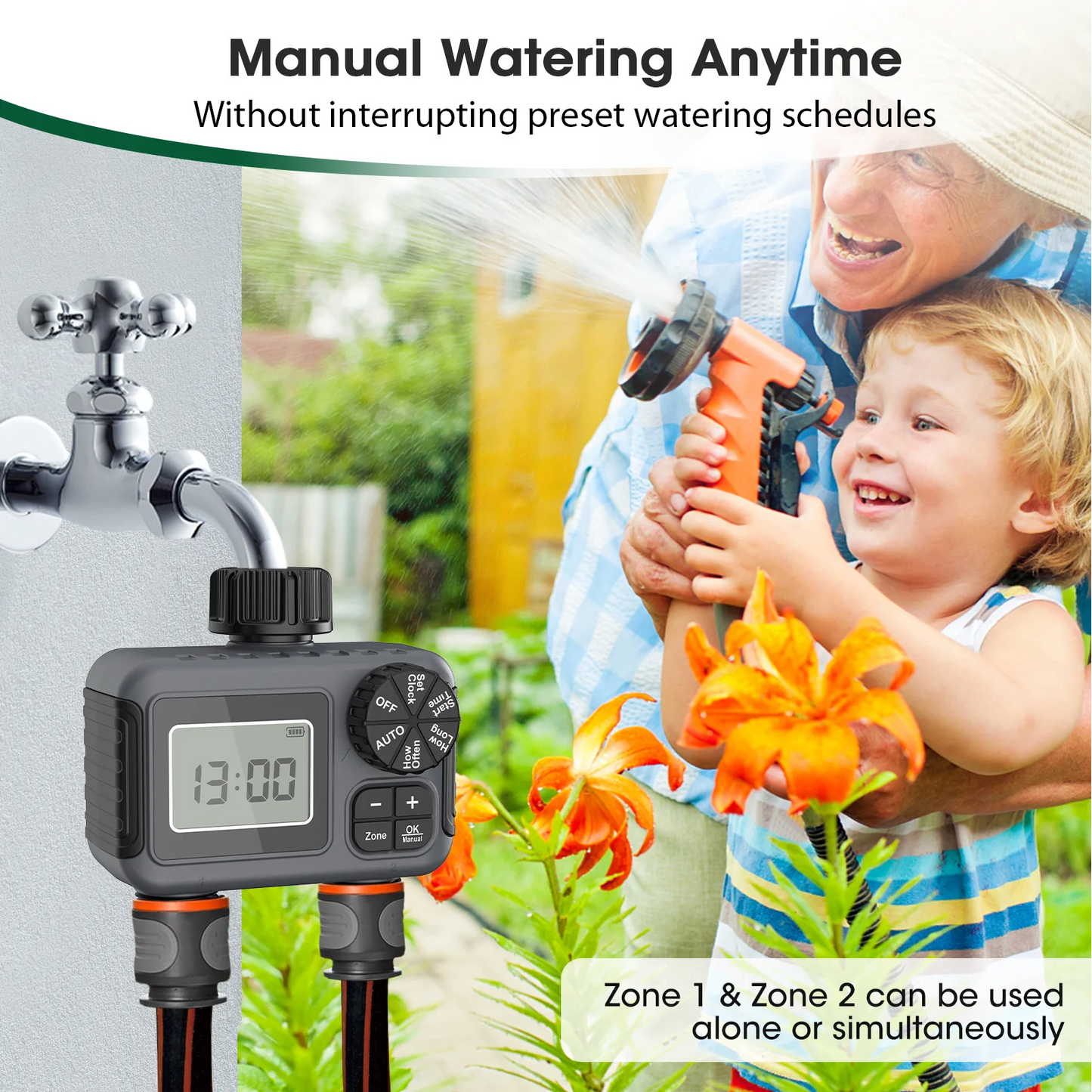 Insoma 2 Zone Sprinkler Timer Programmable Garden Hose Timer Water Saving Irrigation Controller for Lawn Yard Drip Systems IPX5