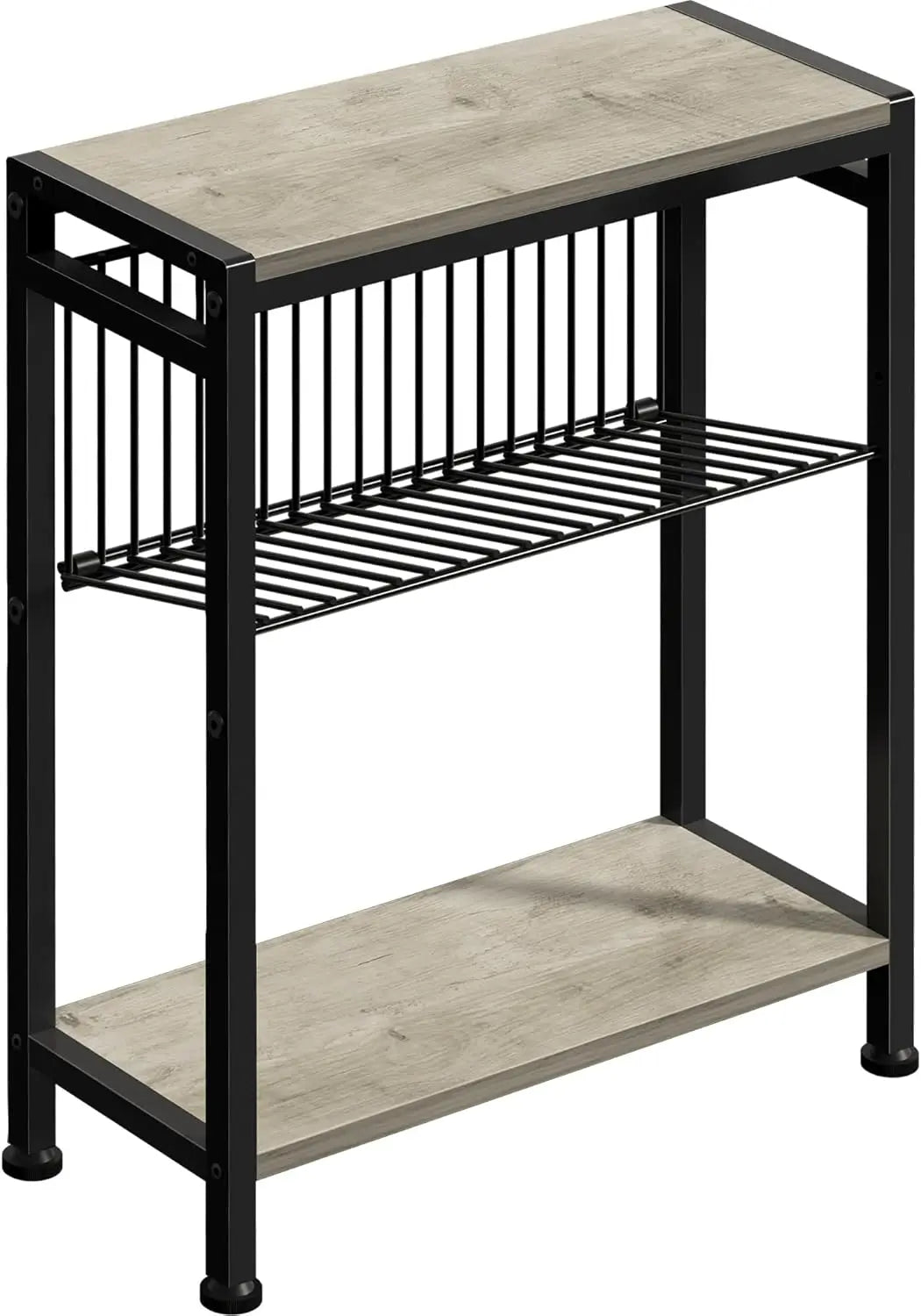 Small Side Table for Small Space 3 Tier Narrow End Table with Magazine Holder Slim Nightstand and Couch Table