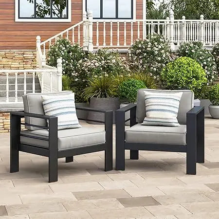 Patio Metal Armchairs Set Of 2 With Upgraded Cushions