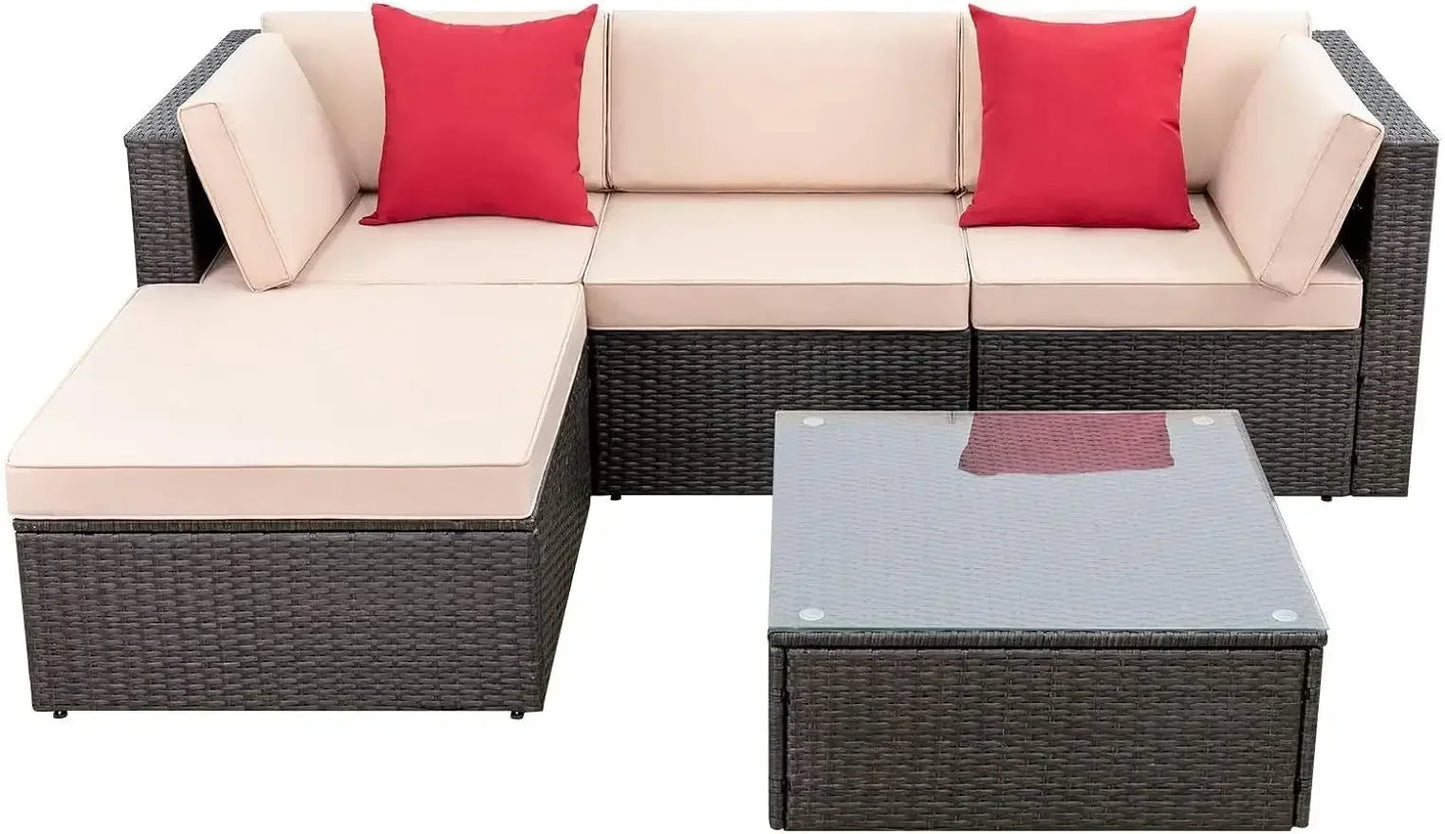 2/5 Pieces All Weather Outdoor Sectional Patio Furniture Set Wicker Rattan Sofa