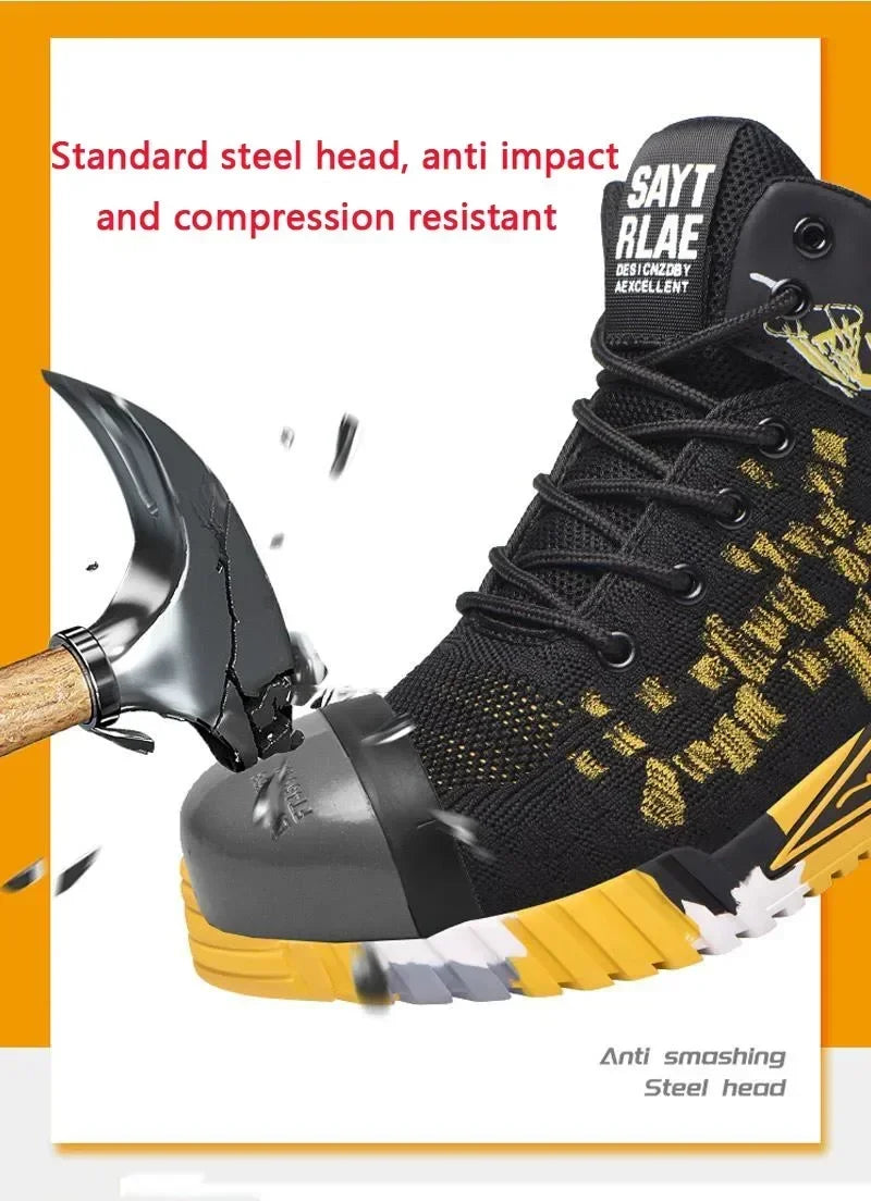 All Seasons Men's Safety Shoes Breathable Steel Toe Cap Impact Proof Puncture Mid Cut Sneakers