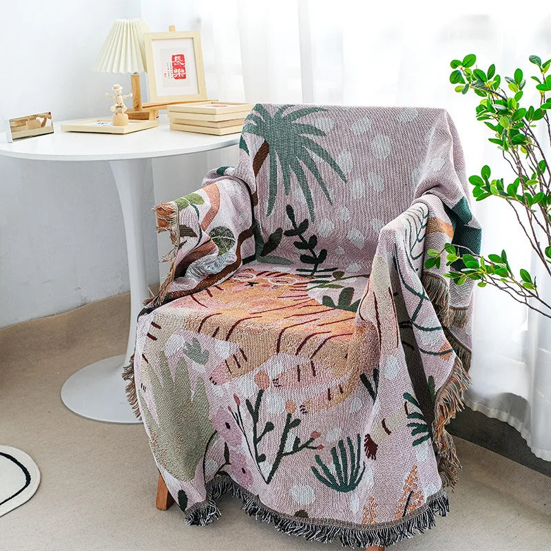 Textile City Pink Glasses Tiger Throw Blanket Nordic Sofa Towel Home Decor Tapestry Bedspread Cartoon Picnic Mat 125x150cm