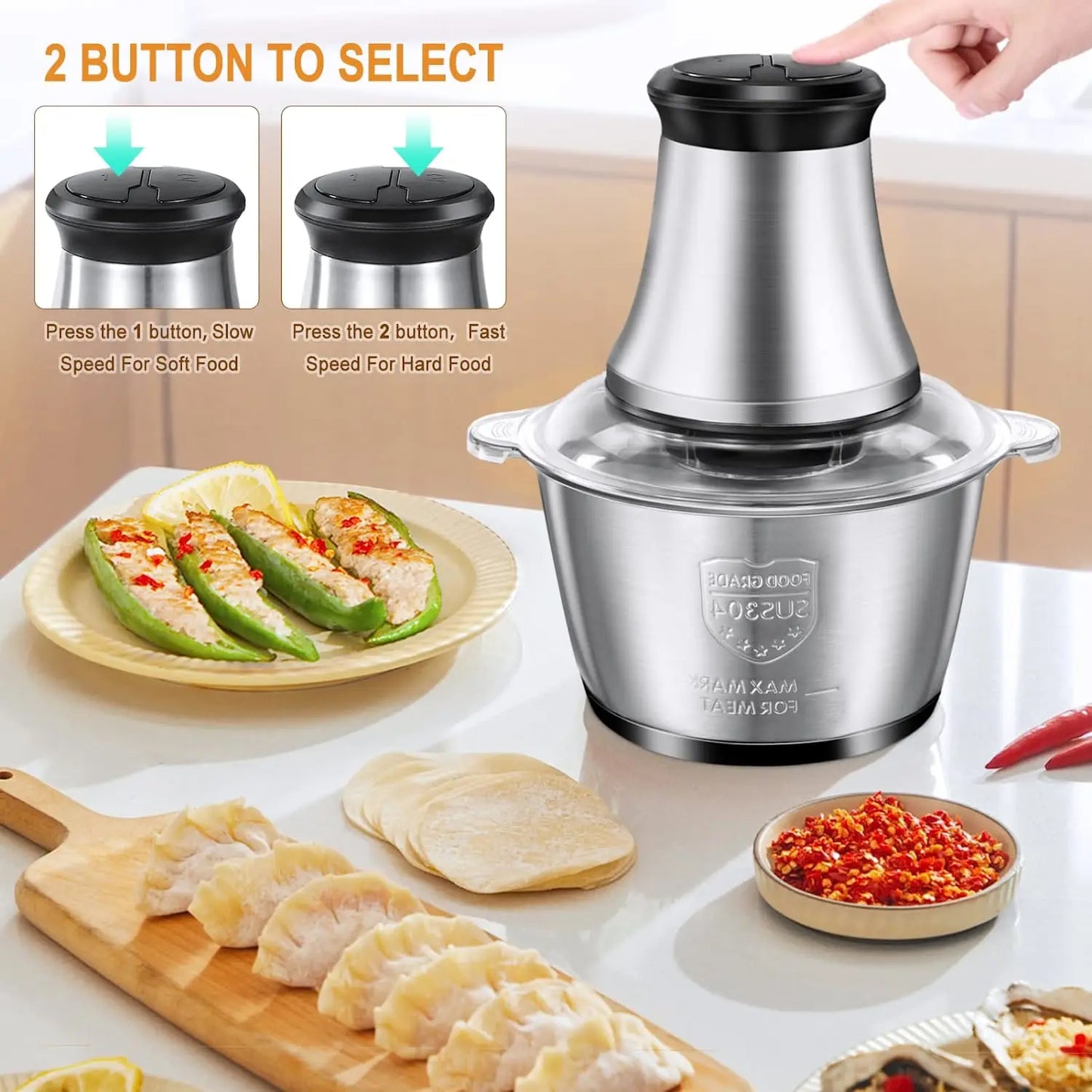 Electric Stainless Steel Meat Grinder and Food Processor Chopper