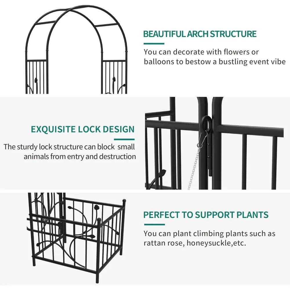 Garden Arbor With Gate And Planter Boxes For Climbing