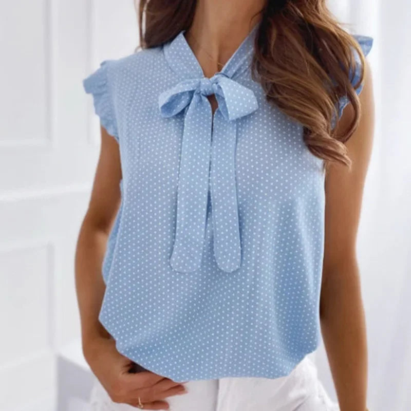 Moonbiffy Women Summer Elegant Ruffles Sleeveless Blouse
