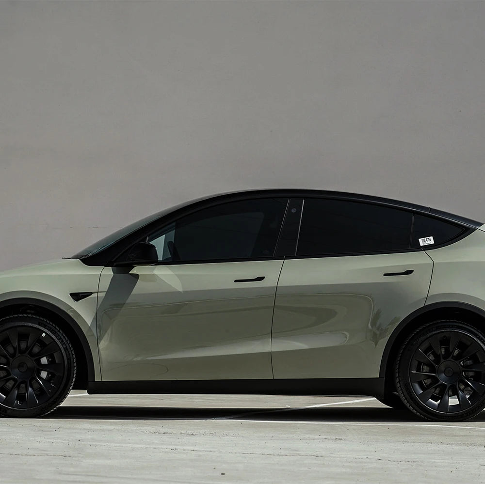 1.52m X 1/3 X 17m Glossy Khaki Green Vinyl Wrap PET Car Truck Body Decal Sheet with Air Release