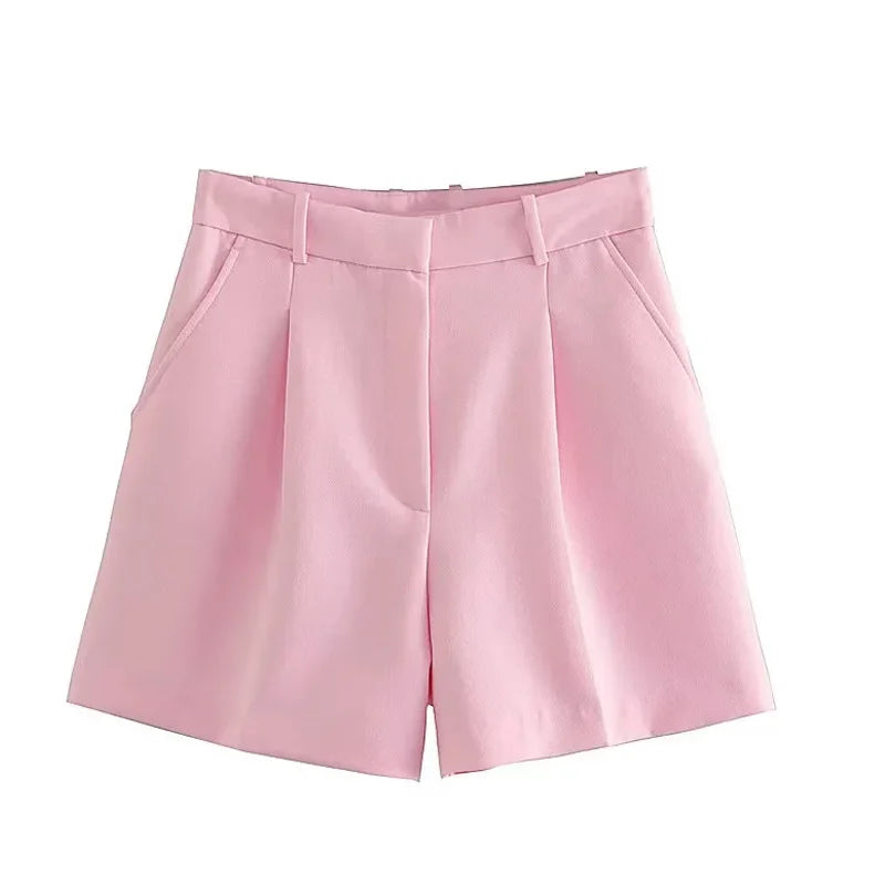 TRAF Women High Waist Casual Pleated Shorts