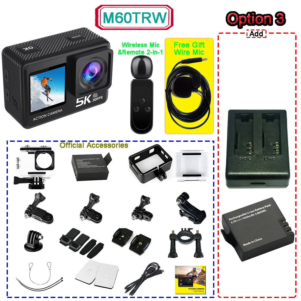 5K Action Camera with Dual Screen and Waterproof Design