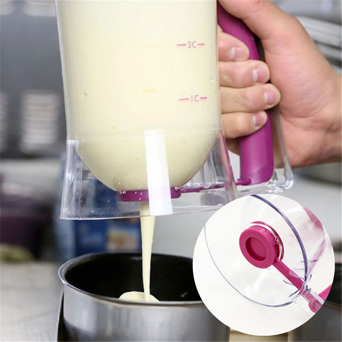 Batter Separator Dispenser with Measuring Label and Squeeze Handle