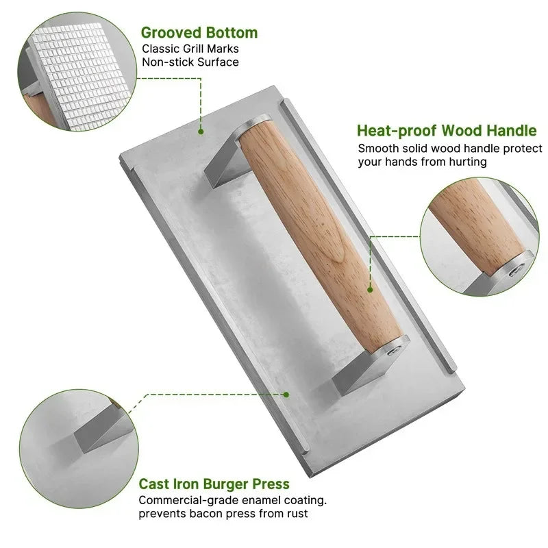 Heavy-Duty Aluminum Meat Press for Perfect Steak and Burger Cooking