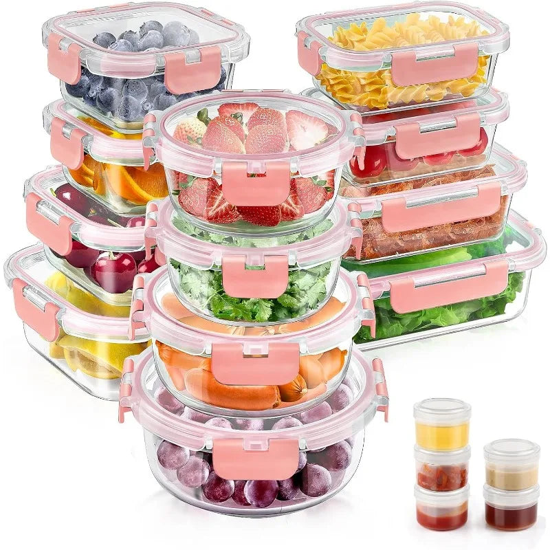 34pcs Glass Food Storage Containers With Lids Set Leak Proof