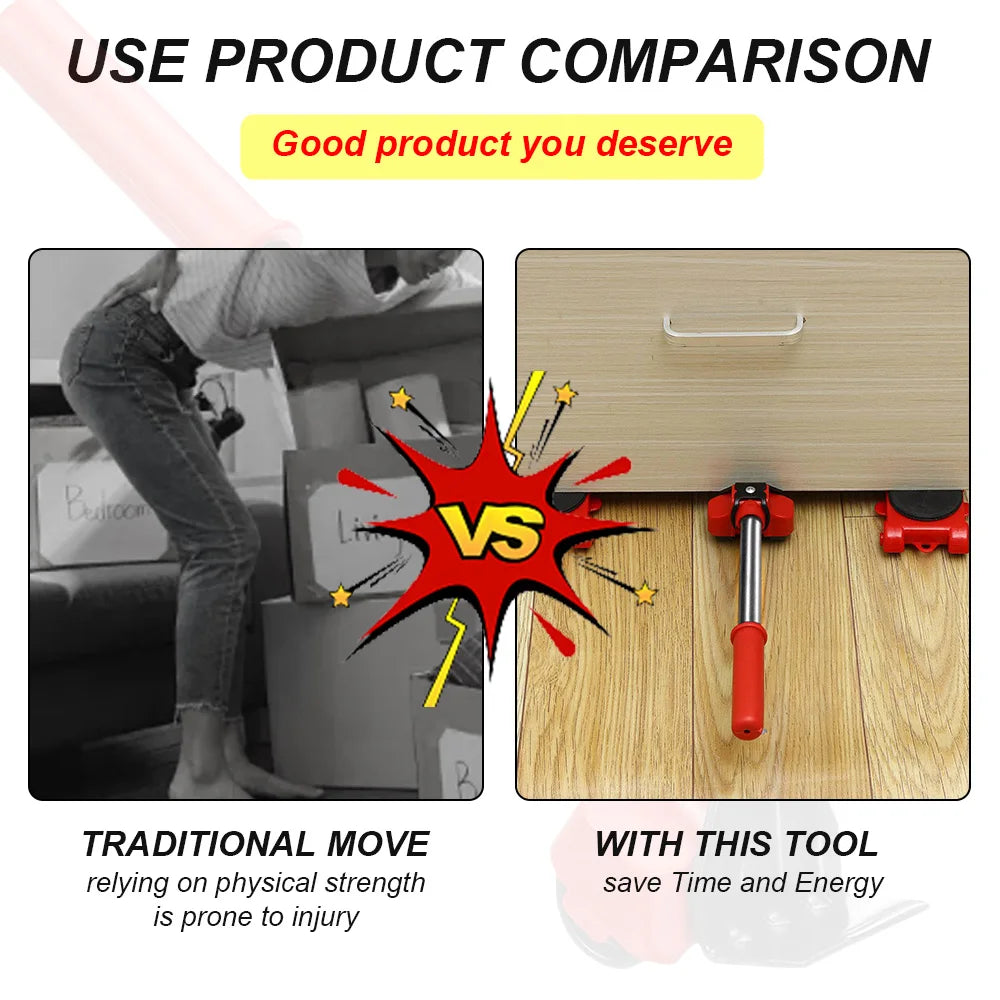 Choice Five Piece Furniture Mover Tool Set With Four Wheels