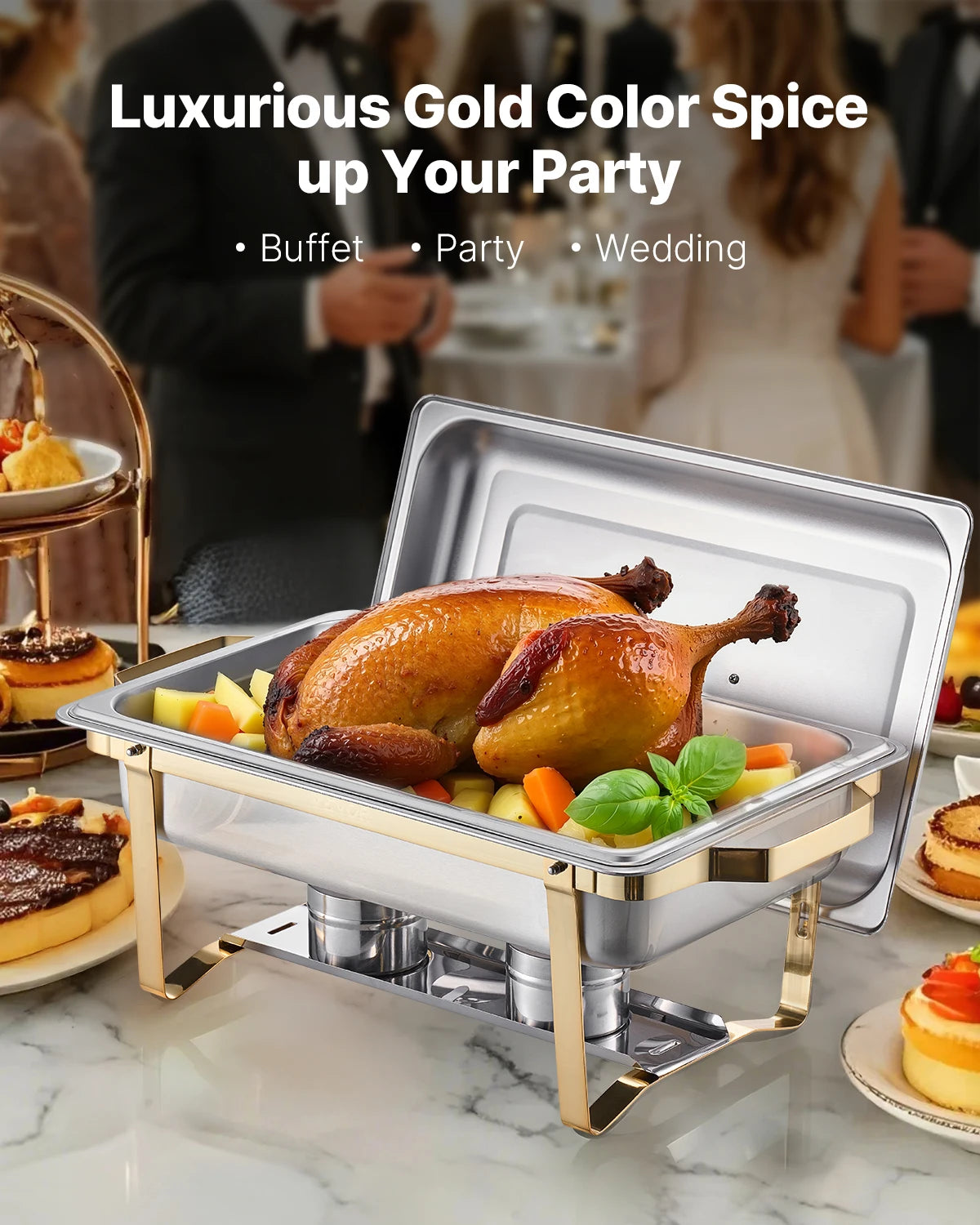 Stainless Steel Chafing Dish Buffet Set with Gold Finish for Elegant Catering