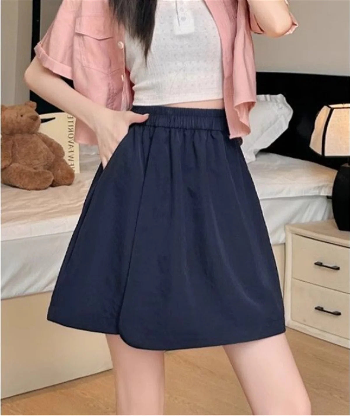 DOHTIH Women High Waist Loose Skirt Shorts
