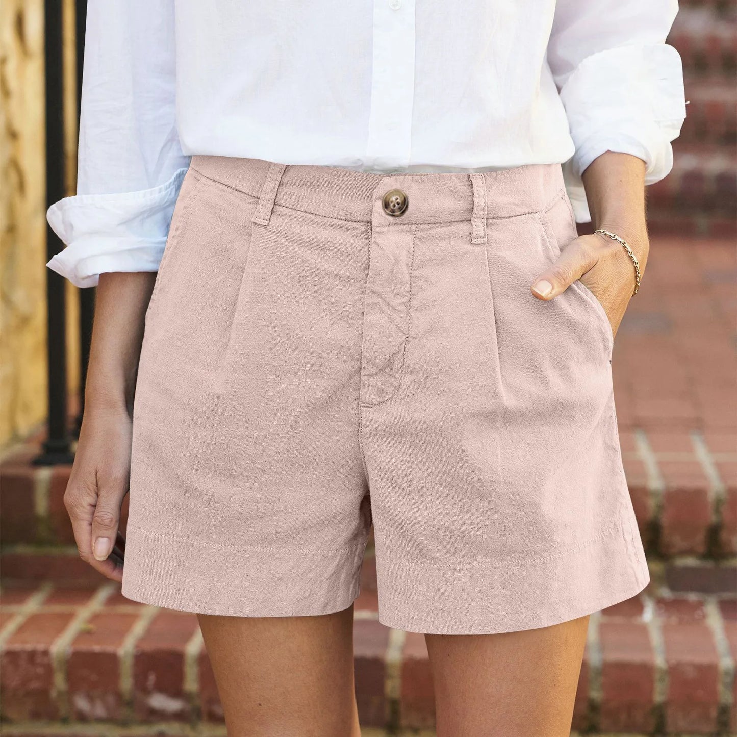 Cotton Linen High Waist Shorts for Women