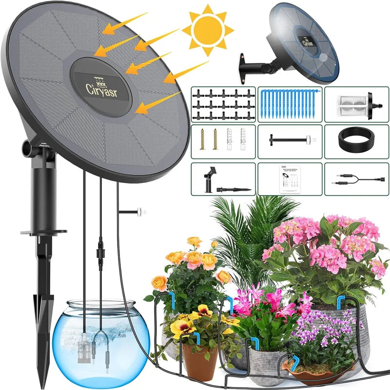 Solar Drip Irrigation System Automatic Watering System with 2200mAh Battery and 6 Timer Modes for Potted Plants