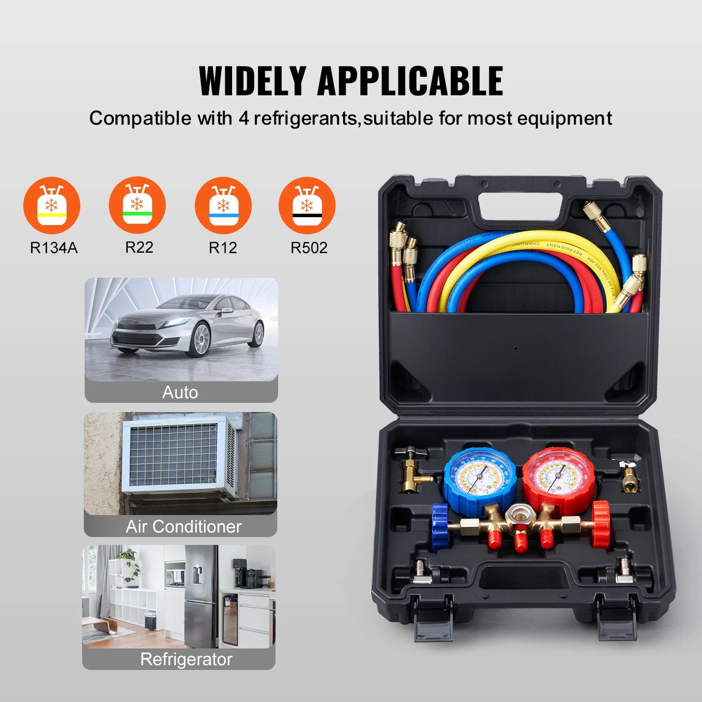 Three Way AC Manifold Gauge Set for Refrigerant Charging
