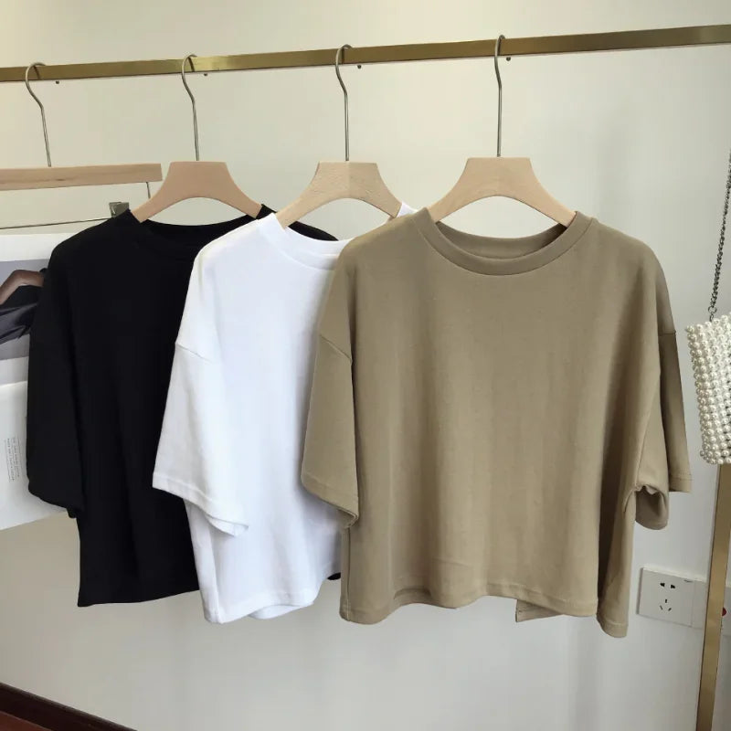 Casual Backless T-Shirt for Women Summer Loose Crop Top