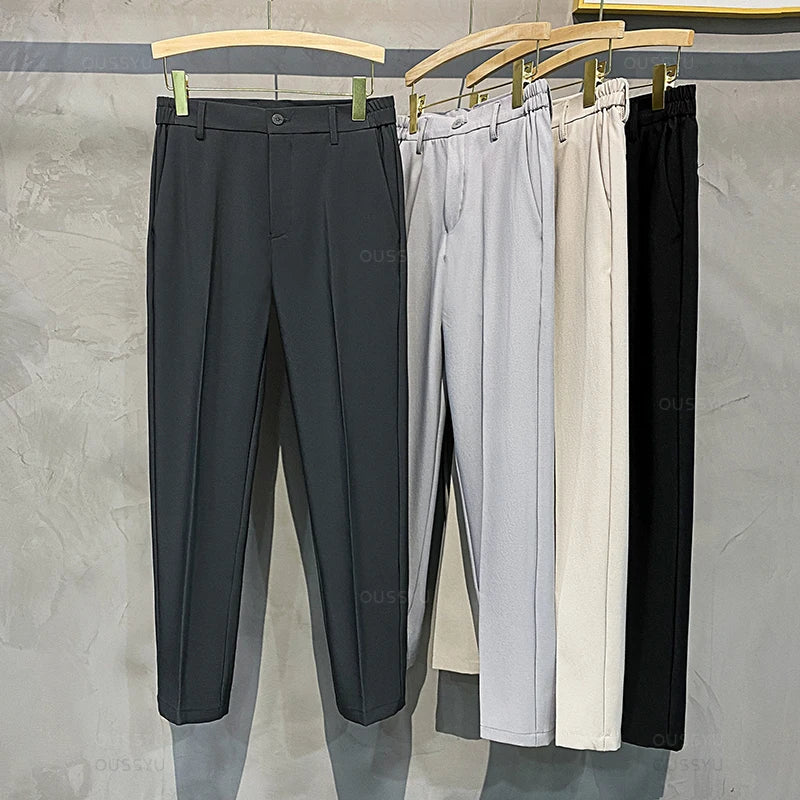 Men's Casual Slim Fit Elastic Waist Trousers for Everyday Wear