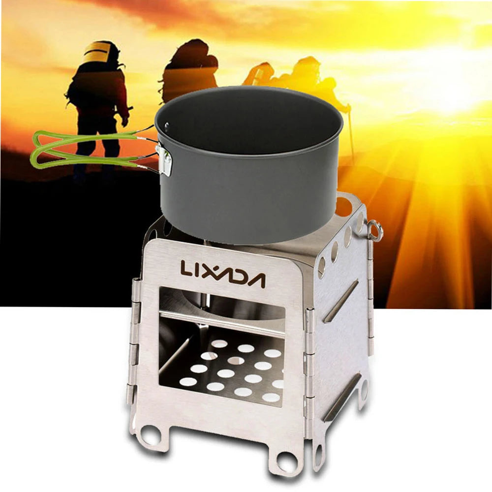 Portable Stainless Steel Folding Wood Stove for Outdoor Cooking